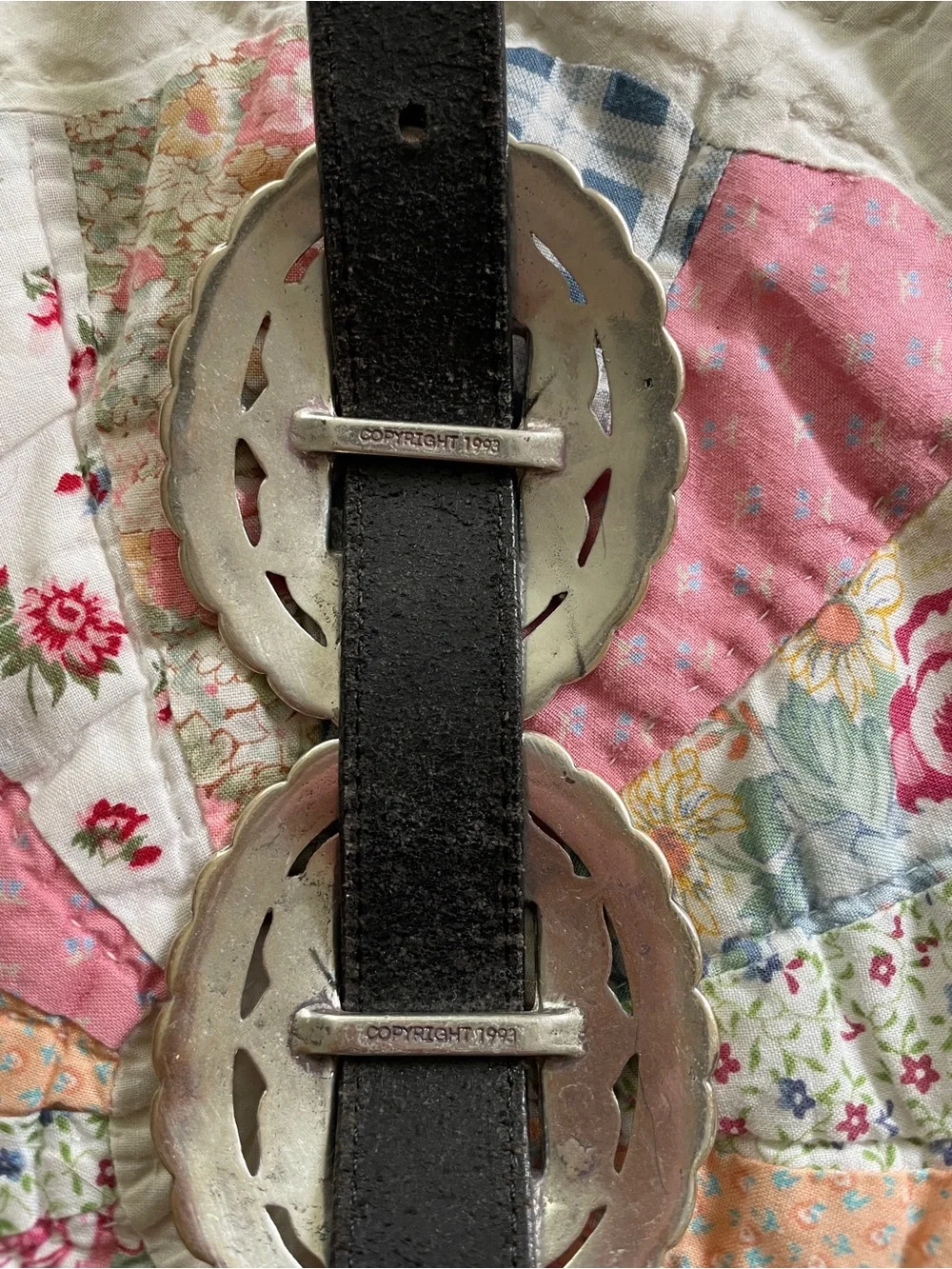 Southwestern Vintage 1993 Brighton Sunflower Concho Belt Black Leather Western M